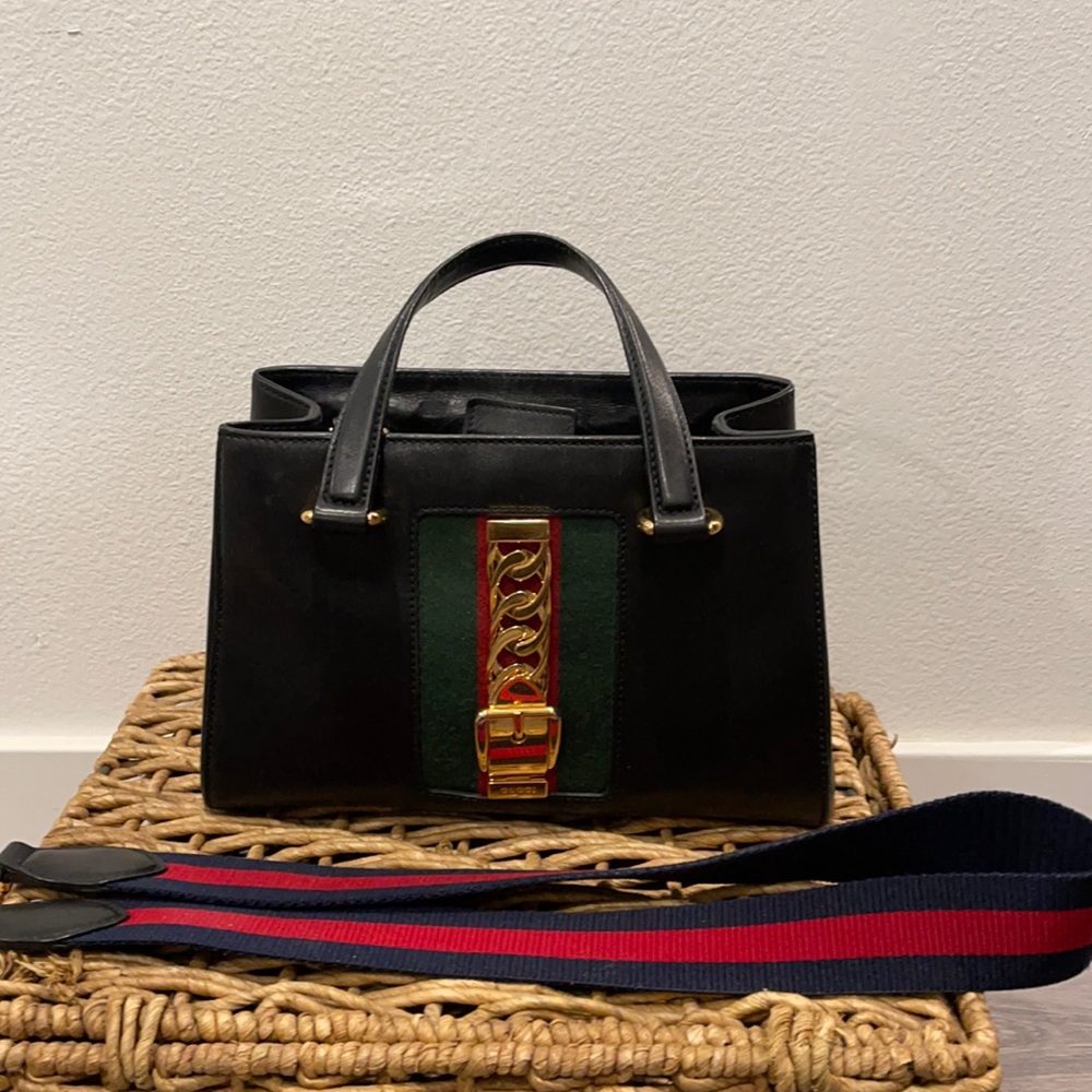 Gucci small sylvie top handle tote with strap